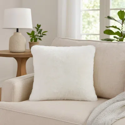 Hivvago Dift Square Accent Throw Pillow, 20 Inch, White Faux Rabbit Fur Face