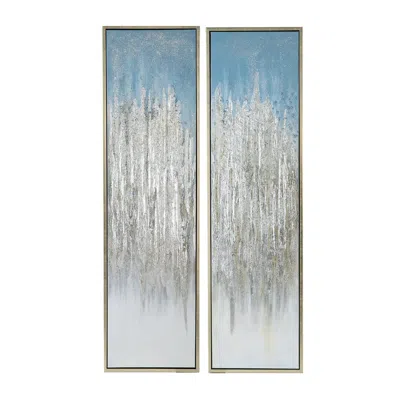 Hivvago Dimy 20 X 71 Set Of 2 Wall Art, Hand Painted Dahlia, Blue Silver Ombre In Gray