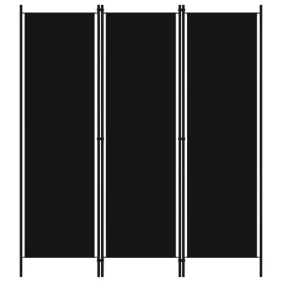 Hivvago Dina 3 Panel Room Divider Screen, Black Fabric And Iron, 71 Inch