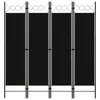 Hivvago Dina 4 Panel Room Divider Screen, Black Fabric, Iron Frame, 63 Inch In Black