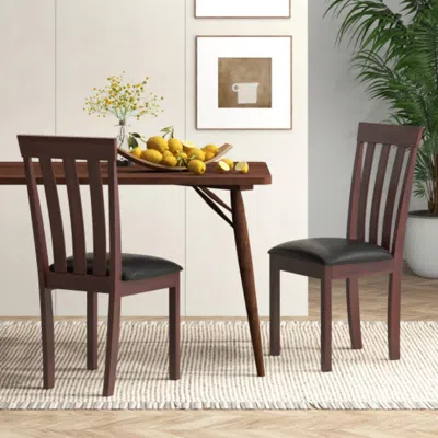 Hivvago Dining Chair Set Of 2 Upholstered Wooden Kitchen Chairs With Padded Seat And Rubber Wood Frame-espre In Brown