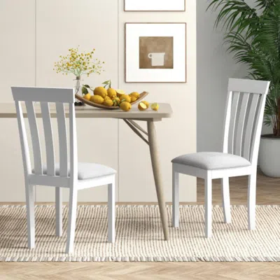 Hivvago Dining Chair Set Of 2 Upholstered Wooden Kitchen Chairs With Padded Seat And Rubber Wood Frame-white In Black