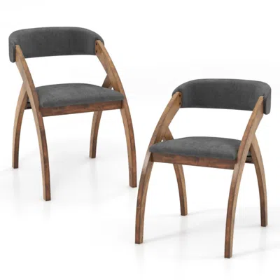Hivvago Dining Chair Set Of 2 With Padded Cushion And Curved Back For Living Room-walnut In Black
