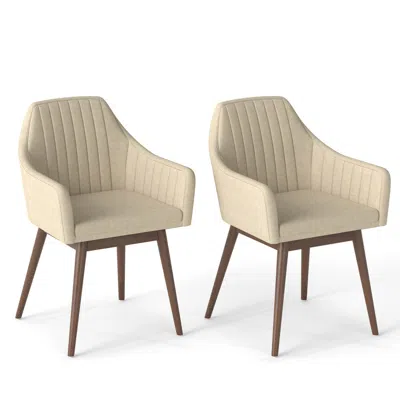 Hivvago Dining Chairs Set Of 2 Upholstered Accent Chairs With Comfy Padded Backrest And Seat In Neutral