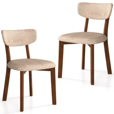 Hivvago Dining Chairs Set Of 2 Upholstered Mid-back Chairs With Solid Rubber Wood Frame-beige In Brown