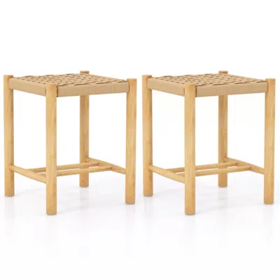 Hivvago Dining Stool Set Of 2 With Rubber Wood Frame-natural In Neutral