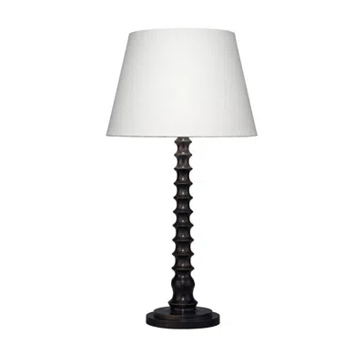 Hivvago Dio 31 Inch Table Lamp, White Slub Drum Shade, Black Turned Wood Base