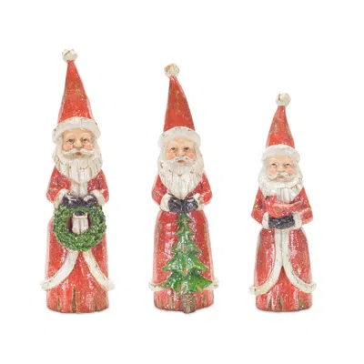 Hivvago Distressed Wood Design Santa Figruine (set Of 3) In Multi