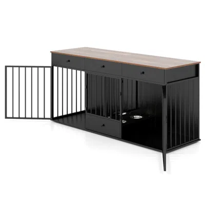 Hivvago Dog Crate Furniture Indoor Modern Dog Kennel With Divider 3 Drawers And Pull-out Feeder In Black