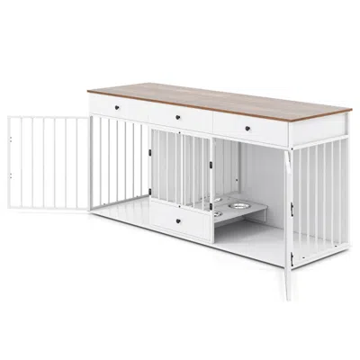 Hivvago Dog Crate Furniture Indoor Modern Dog Kennel With Divider 3 Drawers And Pull-out Feeder In White