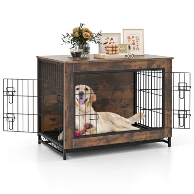 Hivvago Dog Crate Furniture With Double Lockable Doors And Removable Pull-out Tray In Brown