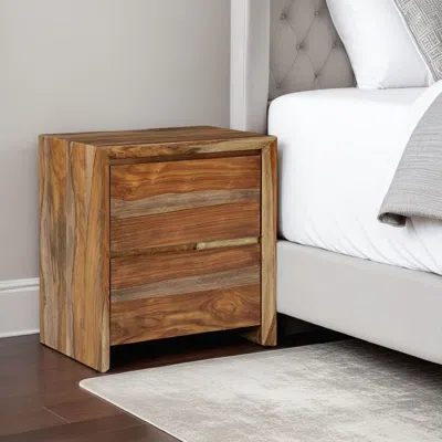 Hivvago Donni Nightstand With 2 Drawer, Brown Sheesham Wood Finish, 24 Inch