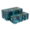 Hivvago Dory Decorative Box Set Of 2, Deep Blue Black Faux Marble Accent Glass In Blue
