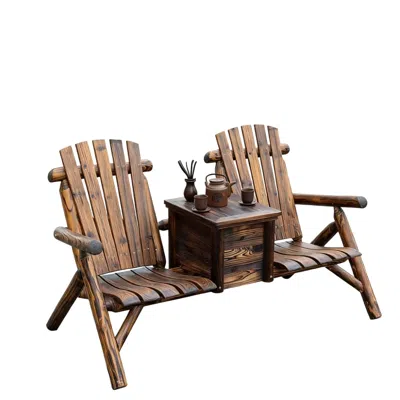 Hivvago Double Adirondack Loveseat With Ice Bucket In Brown
