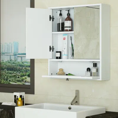 Hivvago Double Door Wall-mounted Bathroom Mirrored Medicine Cabinet-white