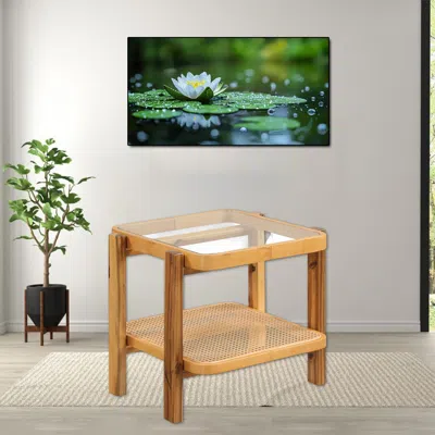 Hivvago Double-layer Rattan End Table With Tempered Glass Top And Solid Acacia Frame In Brown
