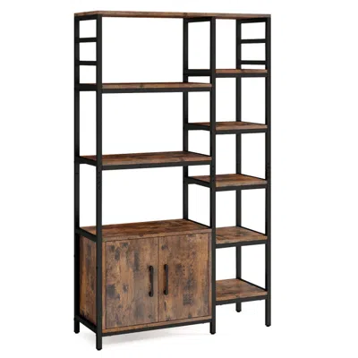 Hivvago Double Wide 8-tier Bookshelf With 2-door Cabinet For Living Room Home Office