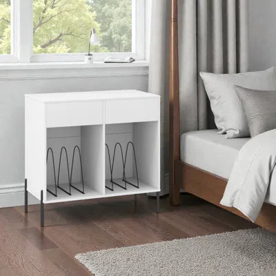 Hivvago Double-wide Turntable Stand With Power Outlets And Vinyl Storage In White