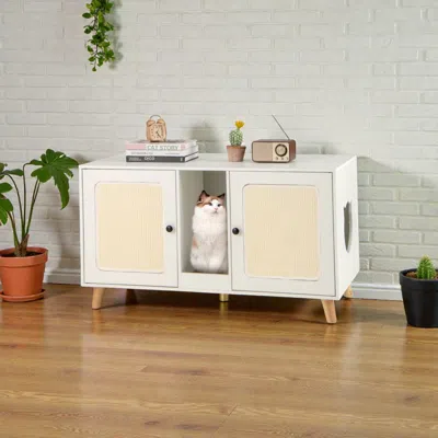 Hivvago Double-room Cat Litter Furniture With Two Sisal Mats, 43-inch Design In White