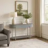 Hivvago Doug Sofa Table, Gray High Gloss Wood, Drawers, Chrome Metal, 47 Inch In Blue
