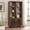 Hivvago Doxx Bookcase, Slatted Cabinet, Black Open Frame Legs, Walnut Brown