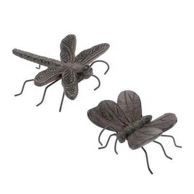 Hivvago Dragonfly And Butterfly Insect Pot Sitter (set Of 12) In Gray