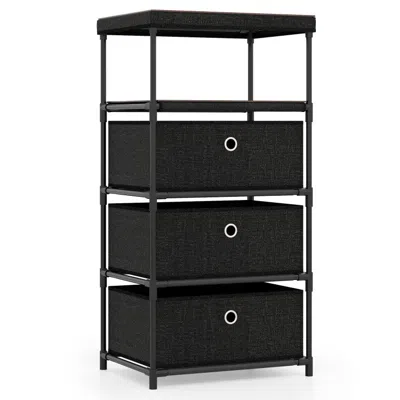 Hivvago Drawer Dresser Organizer - Fabric Storage Chest With Sturdy Metal Frame & Wooden Top In Black