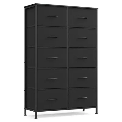 Hivvago Dresser For Bedroom, 10-drawer Storage Organizer, Rustic Brown & Ink Black, Steel Frame