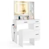 Hivvago Dressing Desk With 3 Color Lighting And Hair Dryer Stand-white In White