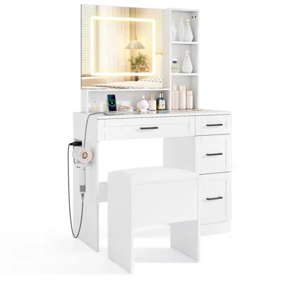 Hivvago Dressing Desk With 3 Color Lighting And Hair Dryer Stand-white
