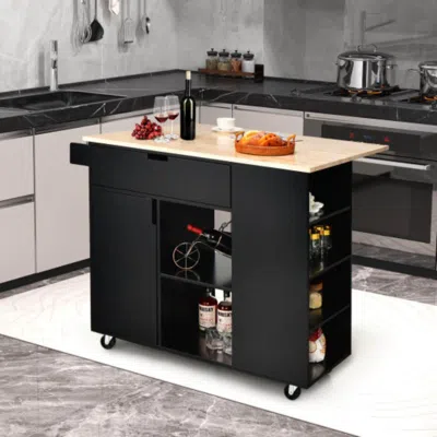 Hivvago Drop-leaf Kitchen Island With Rubber Wood Top