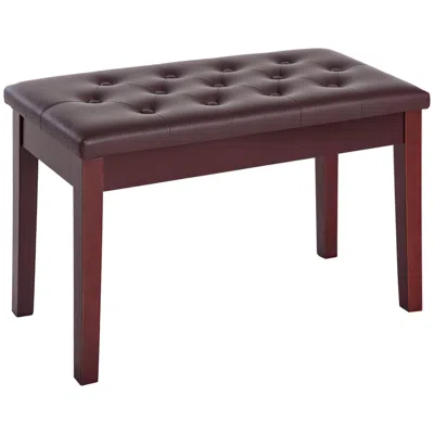 Hivvago Duet Piano Bench With Padded Faux Leather Cushion In Brown