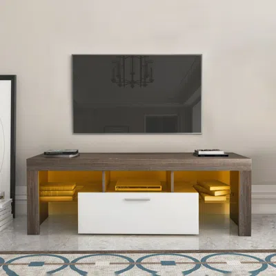 Hivvago Easy And Quick Assembly Modern Tv Stand With Toughened Glass Shelf - Brown+white