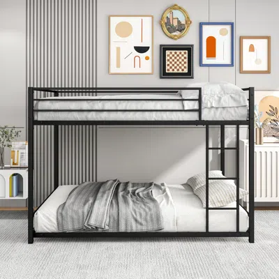 Hivvago Easy Assembly Full Sized Full Metal Bunk Bedframe With Ladder And Rail In Black