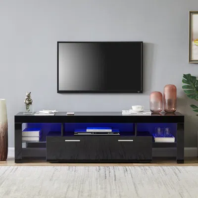 Hivvago Easy Assembly High Glossy Front Tv Stand With Storage Drawers And Led - Black