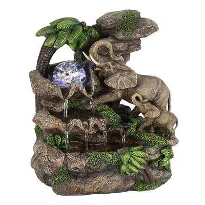 Hivvago Eci 11 Inch Elephant Tabletop Water Fountain, Crystal Led Light, Multicolor