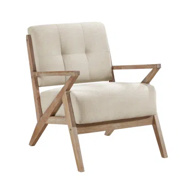 Hivvago Edra 33 Inch Accent Armchair, Rubberwood Frame, Cushioned Beige Polyester In Neutral