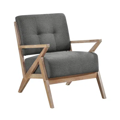 Hivvago Edra 33 Inch Accent Armchair, Rubberwood Frame, Gray Polyester Cushions In Brown