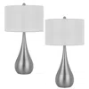Hivvago Ege Table Lamp Set Of 2, Teardrop Brushed Steel Base, White Shade In White