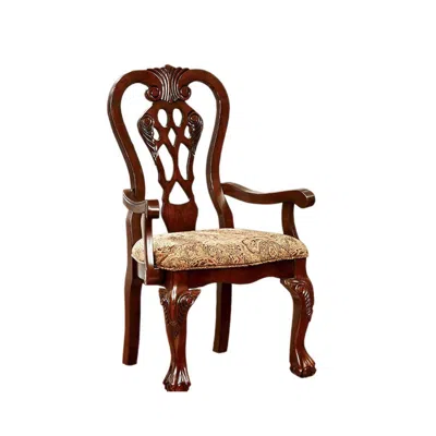 Hivvago Elana Traditional Arm Chair With Fabric, Brown Cherry Finish, Set Of 2