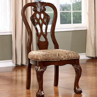 Hivvago Elana Traditional Side Chair With Fabric, Brown Cherry Finish, Set Of 2