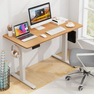 Hivvago Electric Standing Desk With 3 Memory Height Settings And 2 Hanging Hooks & Cable Management-natural