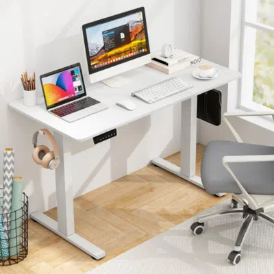 Hivvago Electric Standing Desk With 3 Memory Height Settings And 2 Hanging Hooks & Cable Management-white