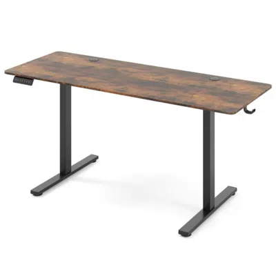 Hivvago Electric Standing Desk With 3 Memory Heights And 2 Hanging Hooks And Cable Holes In Brown