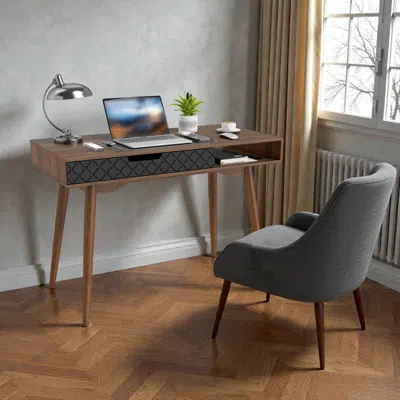 Hivvago Elegant Mid-century Workstation Desk With Drawer And Display Space In Gray