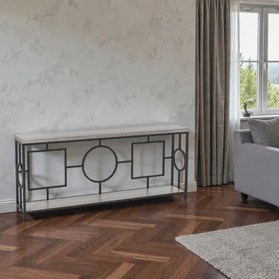 Hivvago Elegant Two-tier Console With Marble-look Top And Extra Storage In Black