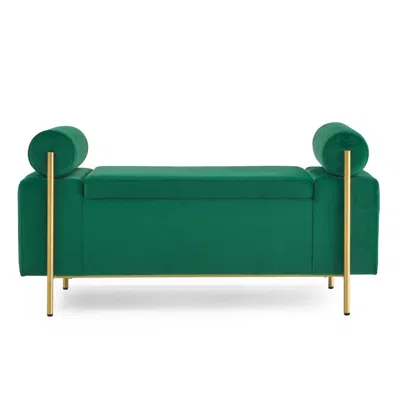 Hivvago Elegant Upholstered Linen Storage Bench With Cylindrical Arms And Iron Legs - Green