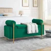 Hivvago Elegant Upholstered Linen Storage Bench With Cylindrical Arms And Iron Legs - Green