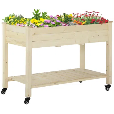 Hivvago Elevated Garden Planter Box 47" With Lockable Wheels And Shelf