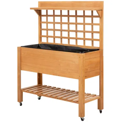 Hivvago Elevated Wooden Garden Bed With Shelf And Wheels
